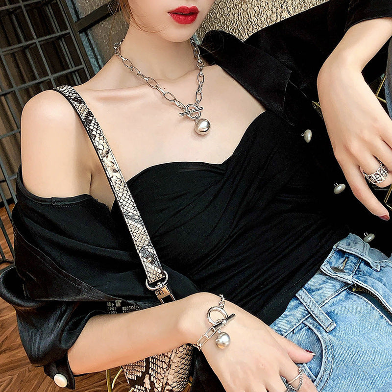 Wind Niche Design Geometric Ball Clavicle Necklace