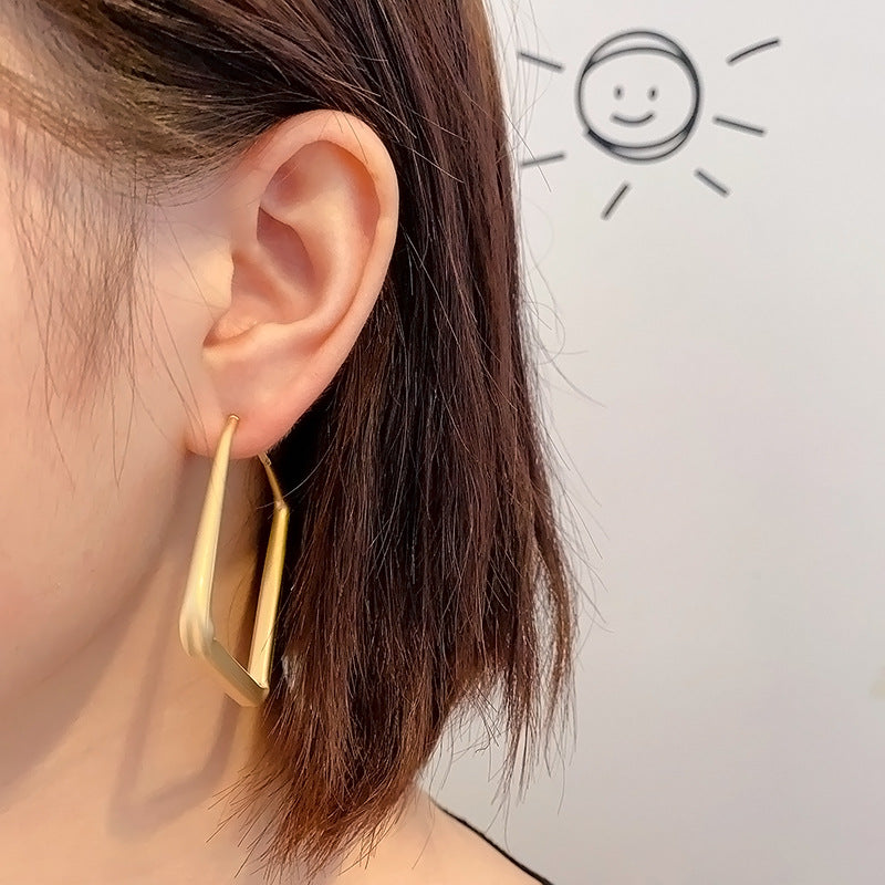 Women's Sier Needle Matte Gold For Graceful Korean Style Geometric Ear Earrings