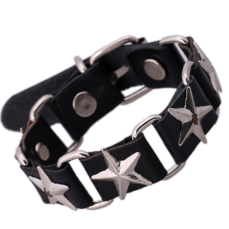 Personalized Punk Genuine Leather Connection Five-pointed Bracelet
