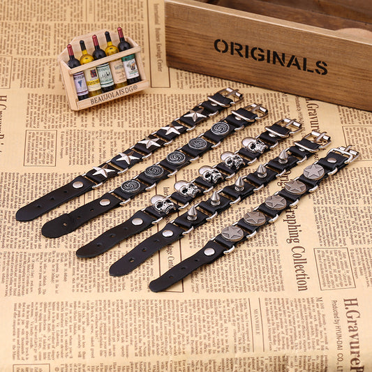 Personalized Punk Genuine Leather Connection Five-pointed Bracelet