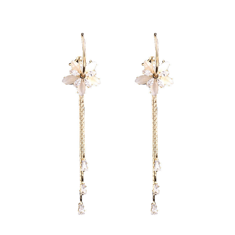 Fashion Creative Crystal Flowers Opal Long Earrings