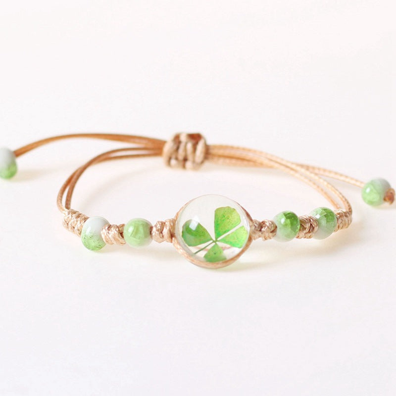 Ornament Dried Flower Clover Woven Female Bracelets