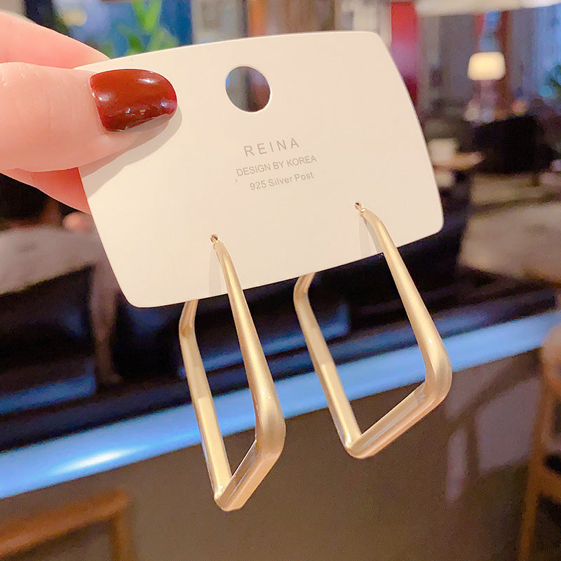 Women's Sier Needle Matte Gold For Graceful Korean Style Geometric Ear Earrings