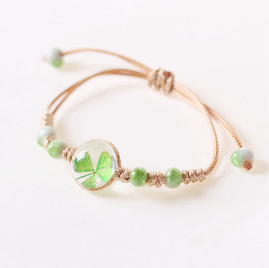 Ornament Dried Flower Clover Woven Female Bracelets