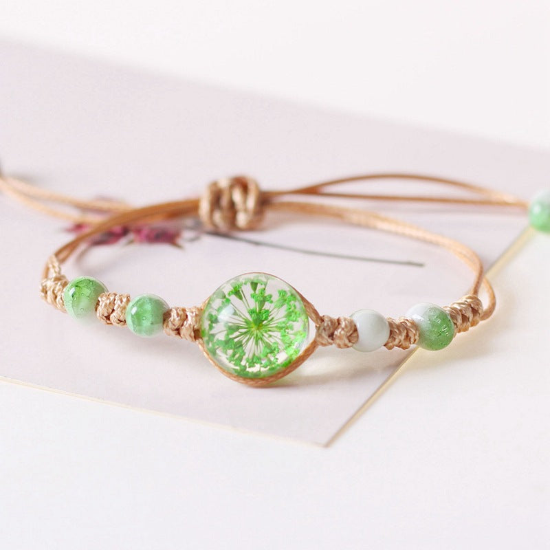 Ornament Dried Flower Clover Woven Female Bracelets