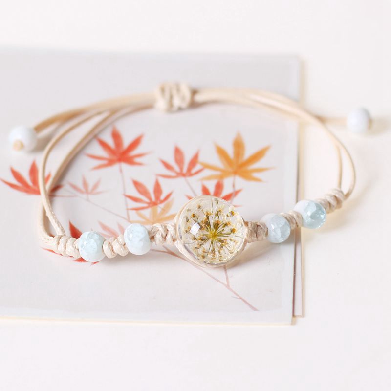 Ornament Dried Flower Clover Woven Female Bracelets