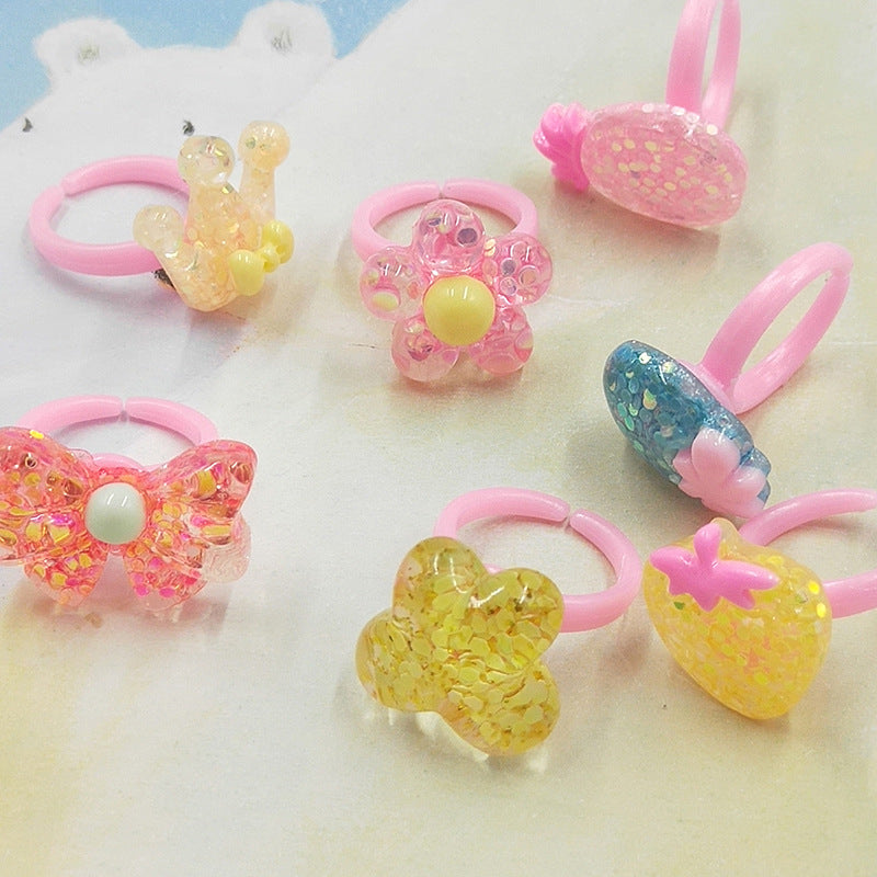 Children's Cute Resin Cartoon Plastic Metal Rings