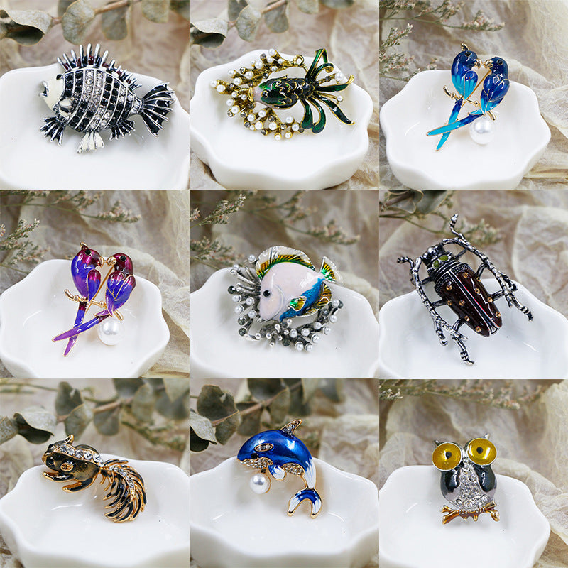 Cute Animal Series Owl Flower Bird Brooches