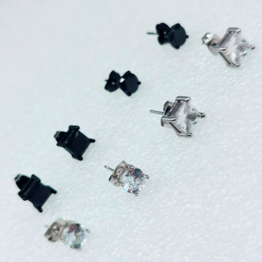 Men's Unisex Trendy Fashion Zircon Round Square Earrings