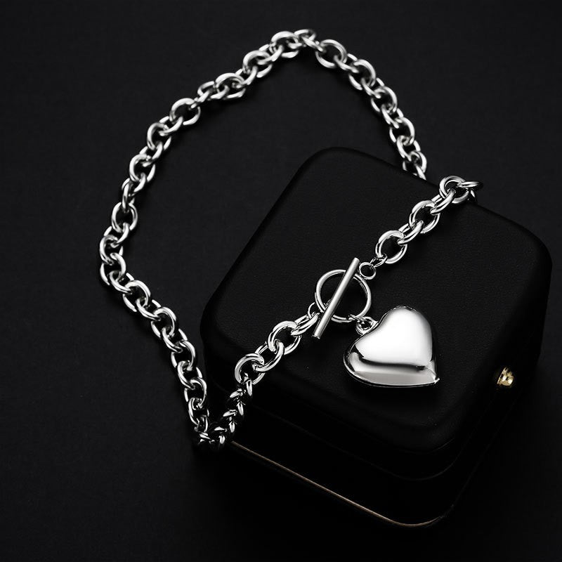 Hop Retro Love Heart Buckle Cold Necklaces