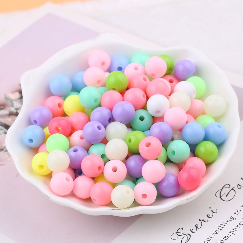 Children's Color Acrylic Beads Handmade Bead Material Solid Round Candy Jewelry Accessories