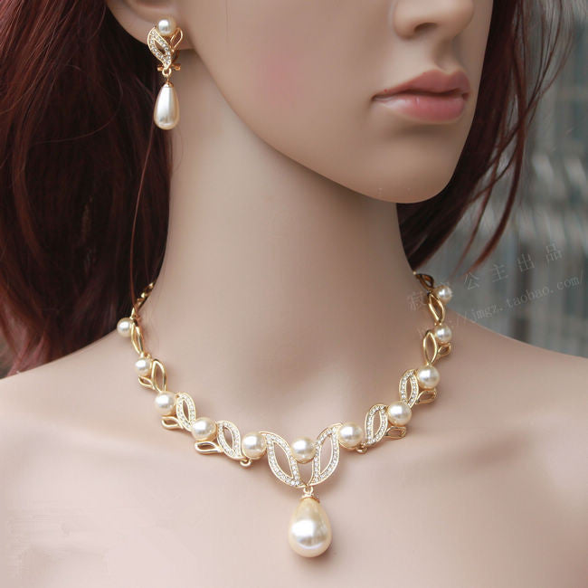 Gold High-grade Crystal Rhinestone Pearl Two-piece Korean Earrings