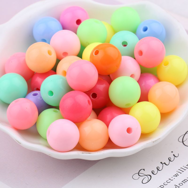 Children's Color Acrylic Beads Handmade Bead Material Solid Round Candy Jewelry Accessories