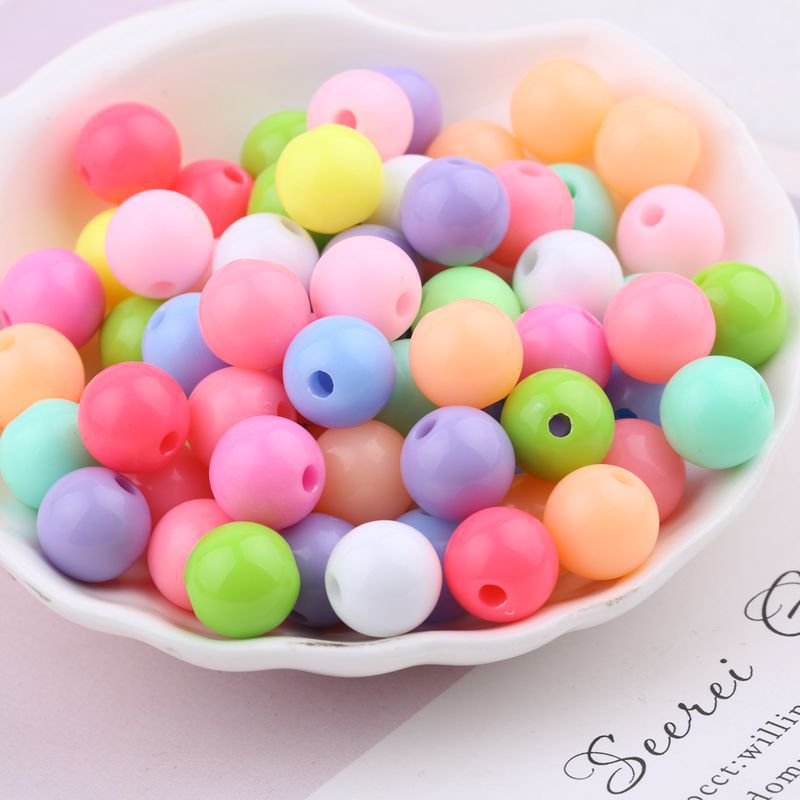 Children's Color Acrylic Beads Handmade Bead Material Solid Round Candy Jewelry Accessories