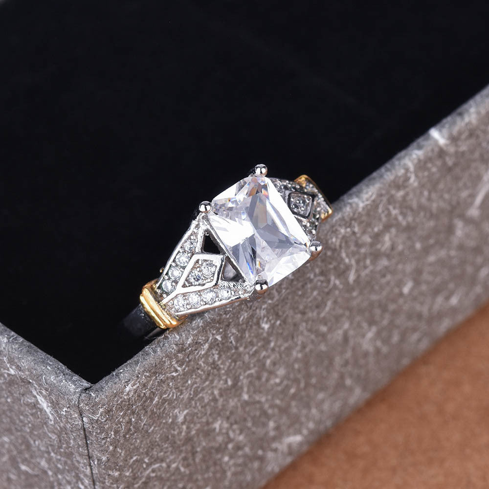 Inlaid Topaz Sky Blue Square Diamond Zircon Rings