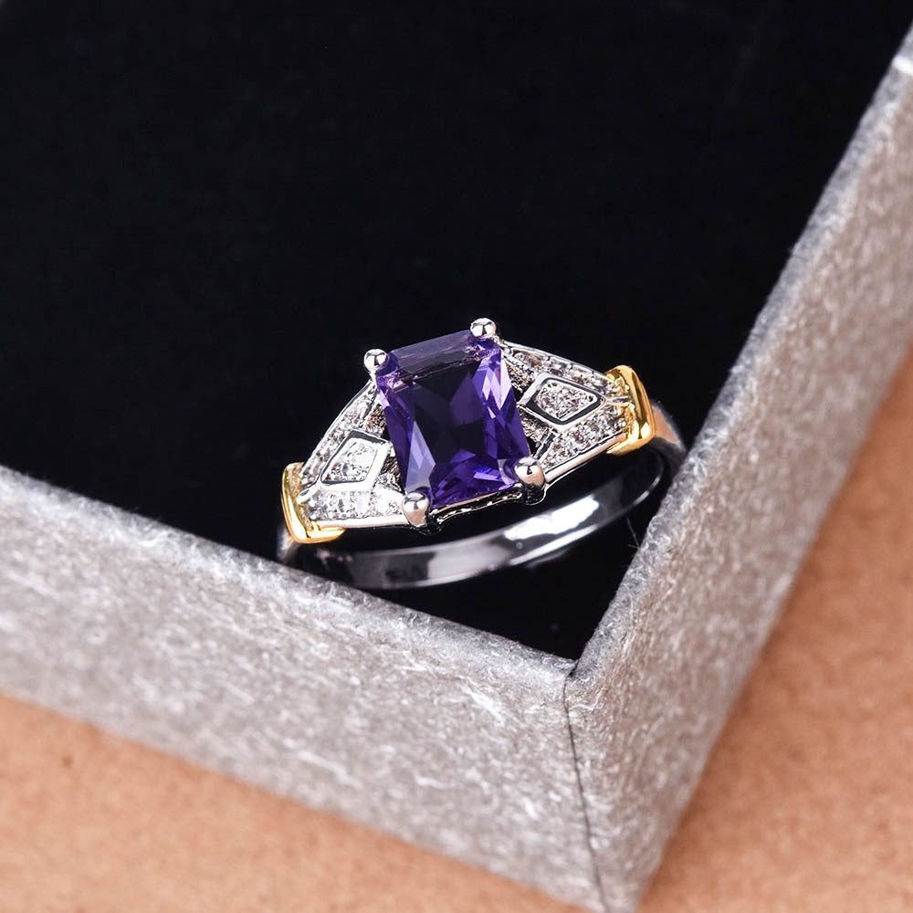 Inlaid Topaz Sky Blue Square Diamond Zircon Rings
