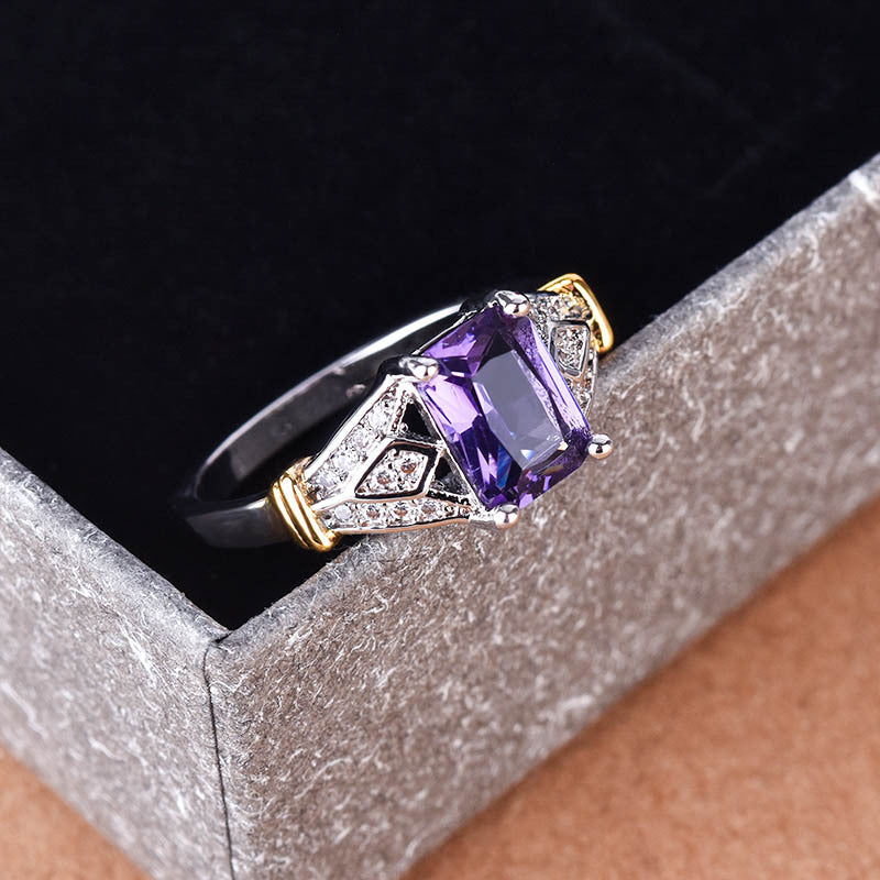 Inlaid Topaz Sky Blue Square Diamond Zircon Rings