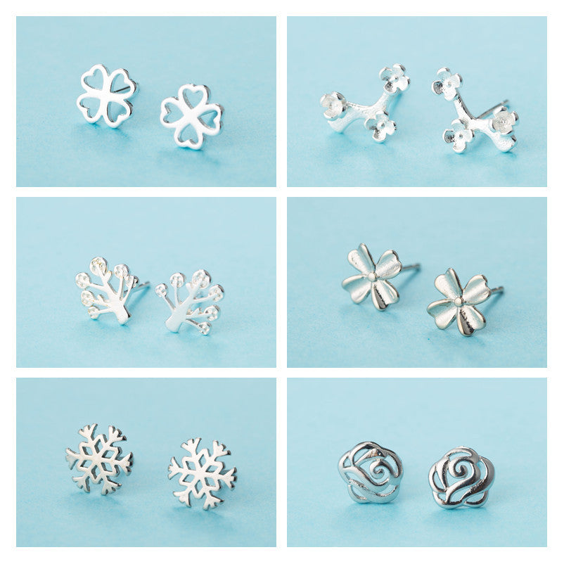 Women's Sier Needle Little Daisy Fashionable Simple Earrings