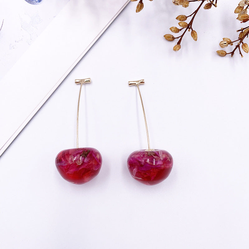 Women's Gold Electroplated Korean Style Cherry Sweet Fruit Long Wild Earrings