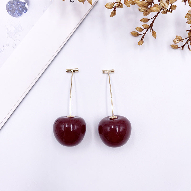 Women's Gold Electroplated Korean Style Cherry Sweet Fruit Long Wild Earrings