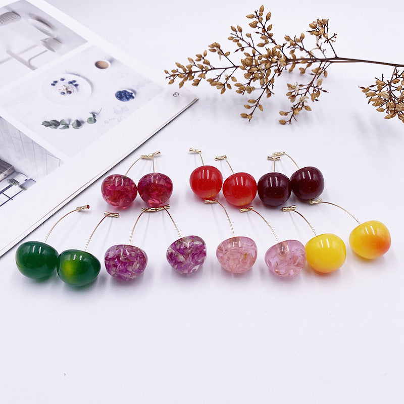 Women's Gold Electroplated Korean Style Cherry Sweet Fruit Long Wild Earrings