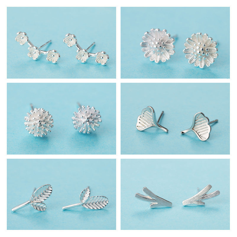 Women's Sier Needle Little Daisy Fashionable Simple Earrings