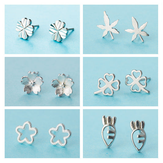 Women's Sier Needle Little Daisy Fashionable Simple Earrings