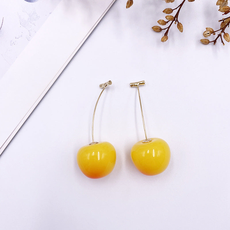 Women's Gold Electroplated Korean Style Cherry Sweet Fruit Long Wild Earrings