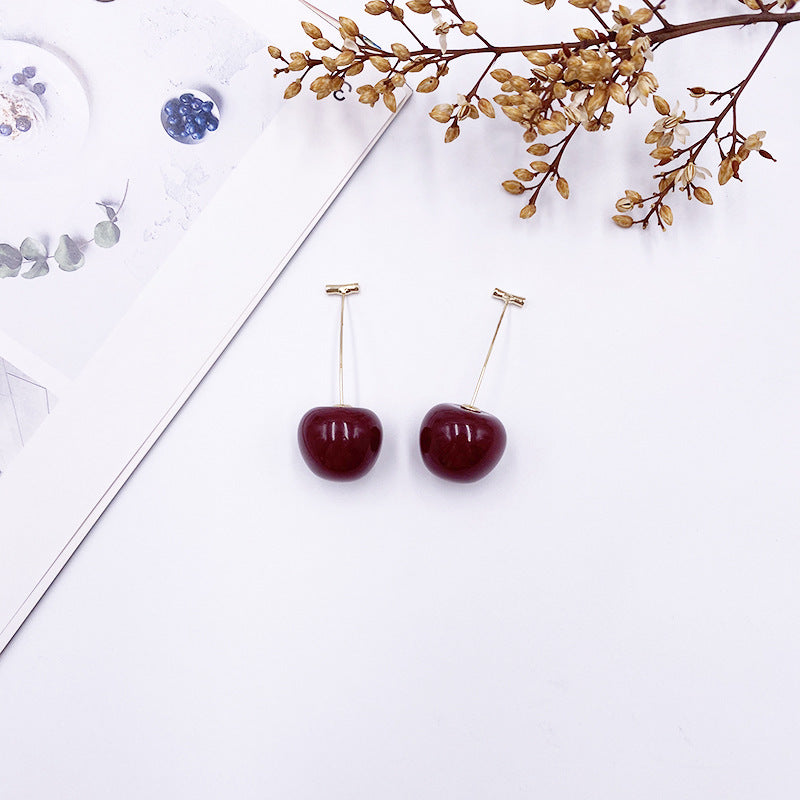 Women's Gold Electroplated Korean Style Cherry Sweet Fruit Long Wild Earrings