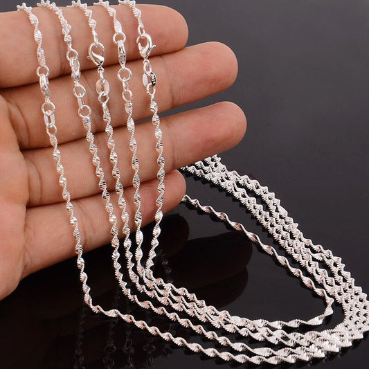 Women's Sier Plated Jewelry Water Wave Chain Necklaces