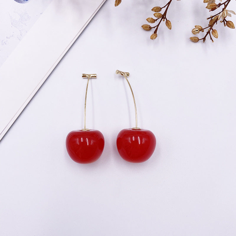 Women's Gold Electroplated Korean Style Cherry Sweet Fruit Long Wild Earrings