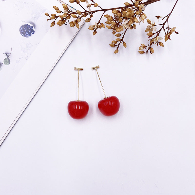 Women's Gold Electroplated Korean Style Cherry Sweet Fruit Long Wild Earrings