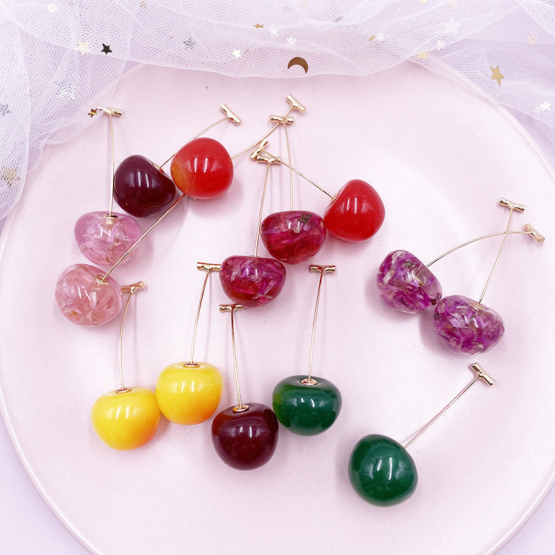 Women's Gold Electroplated Korean Style Cherry Sweet Fruit Long Wild Earrings