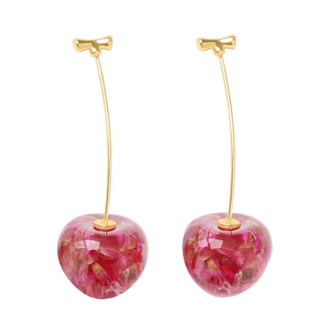 Women's Gold Electroplated Korean Style Cherry Sweet Fruit Long Wild Earrings