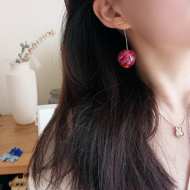 Women's Gold Electroplated Korean Style Cherry Sweet Fruit Long Wild Earrings