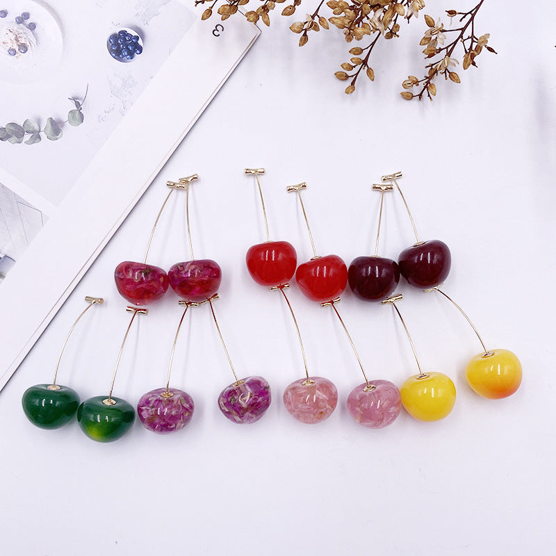 Women's Gold Electroplated Korean Style Cherry Sweet Fruit Long Wild Earrings