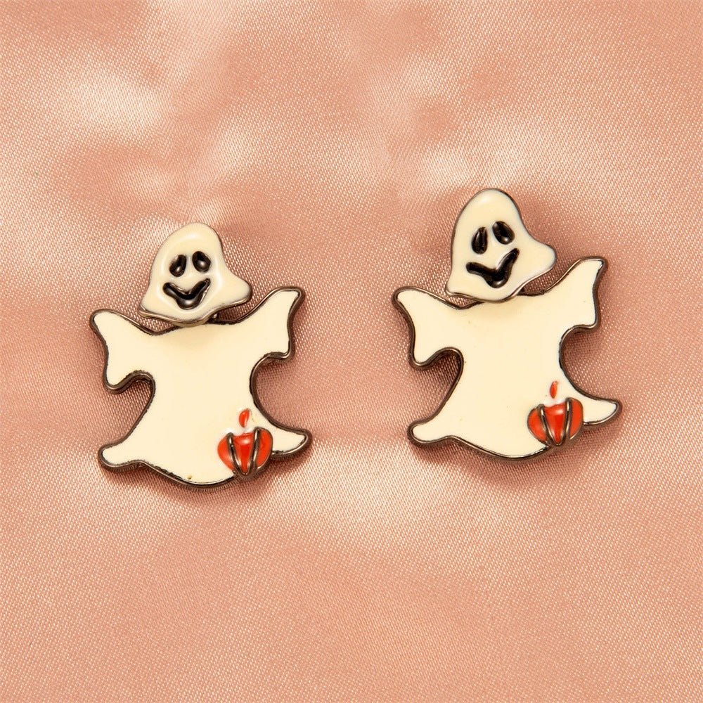 Halloween Eccentric Personality Skull Pumpkin Lamp Earrings