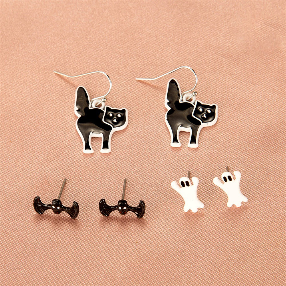 Halloween Eccentric Personality Skull Pumpkin Lamp Earrings