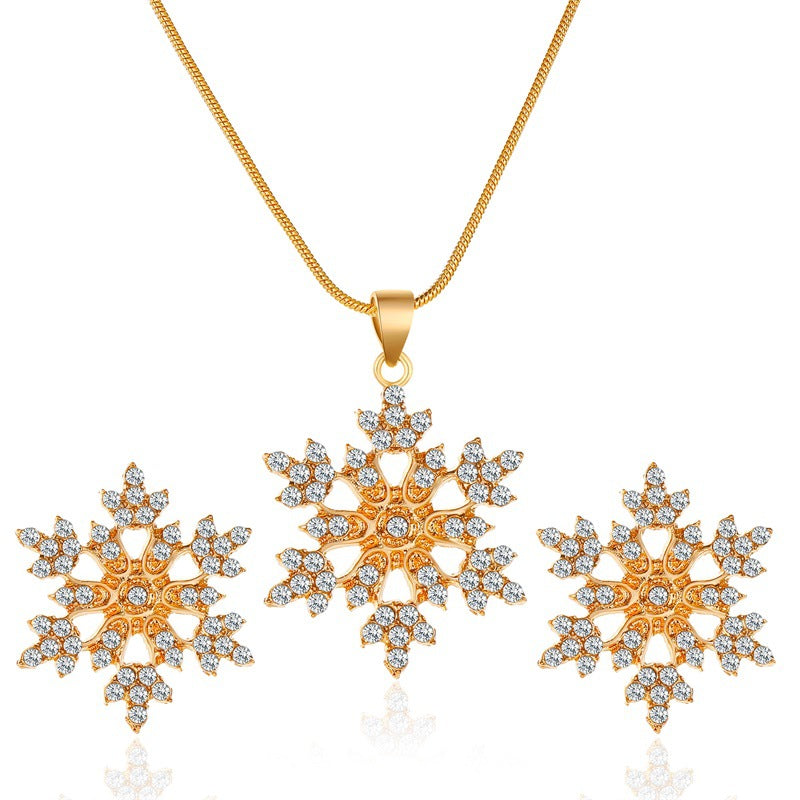 Graceful Full Diamond Alloy Snowflake Ear Valentine's Jewelry Set