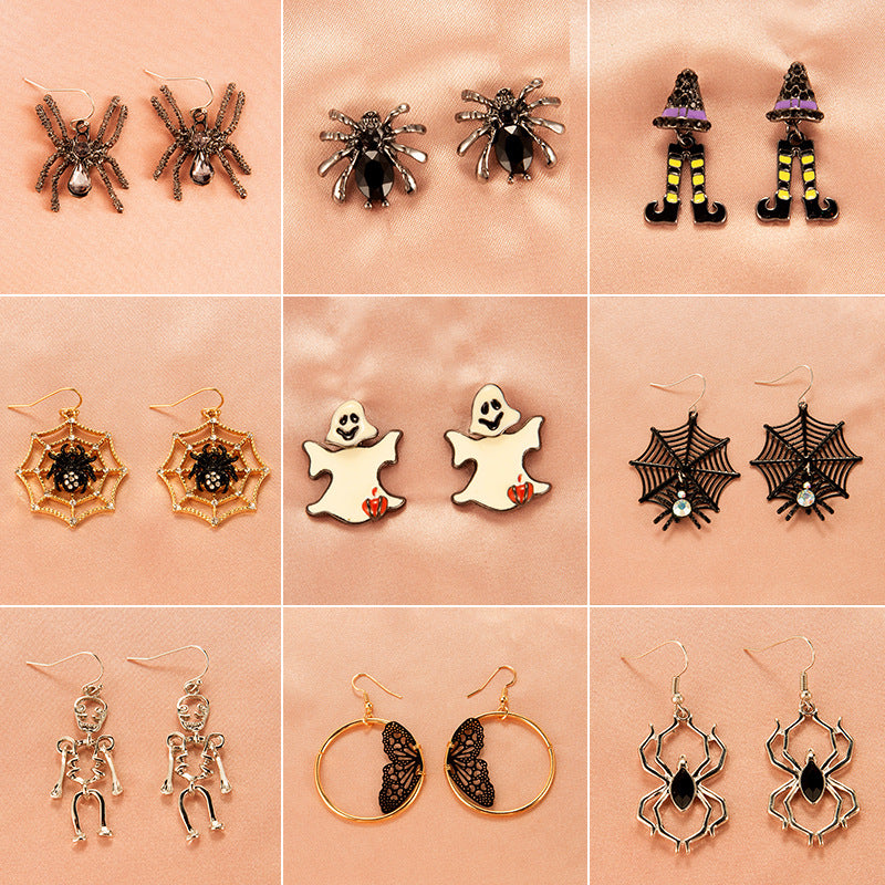 Halloween Eccentric Personality Skull Pumpkin Lamp Earrings