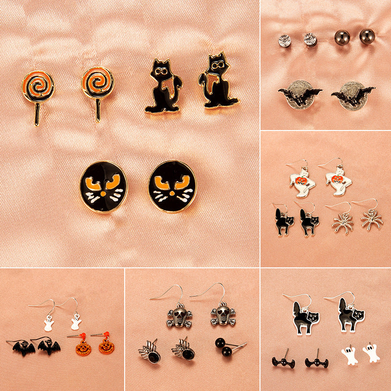 Halloween Eccentric Personality Skull Pumpkin Lamp Earrings