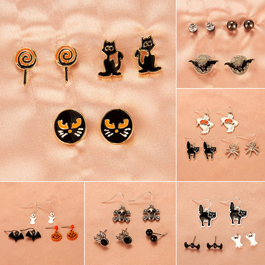 Halloween Eccentric Personality Skull Pumpkin Lamp Earrings