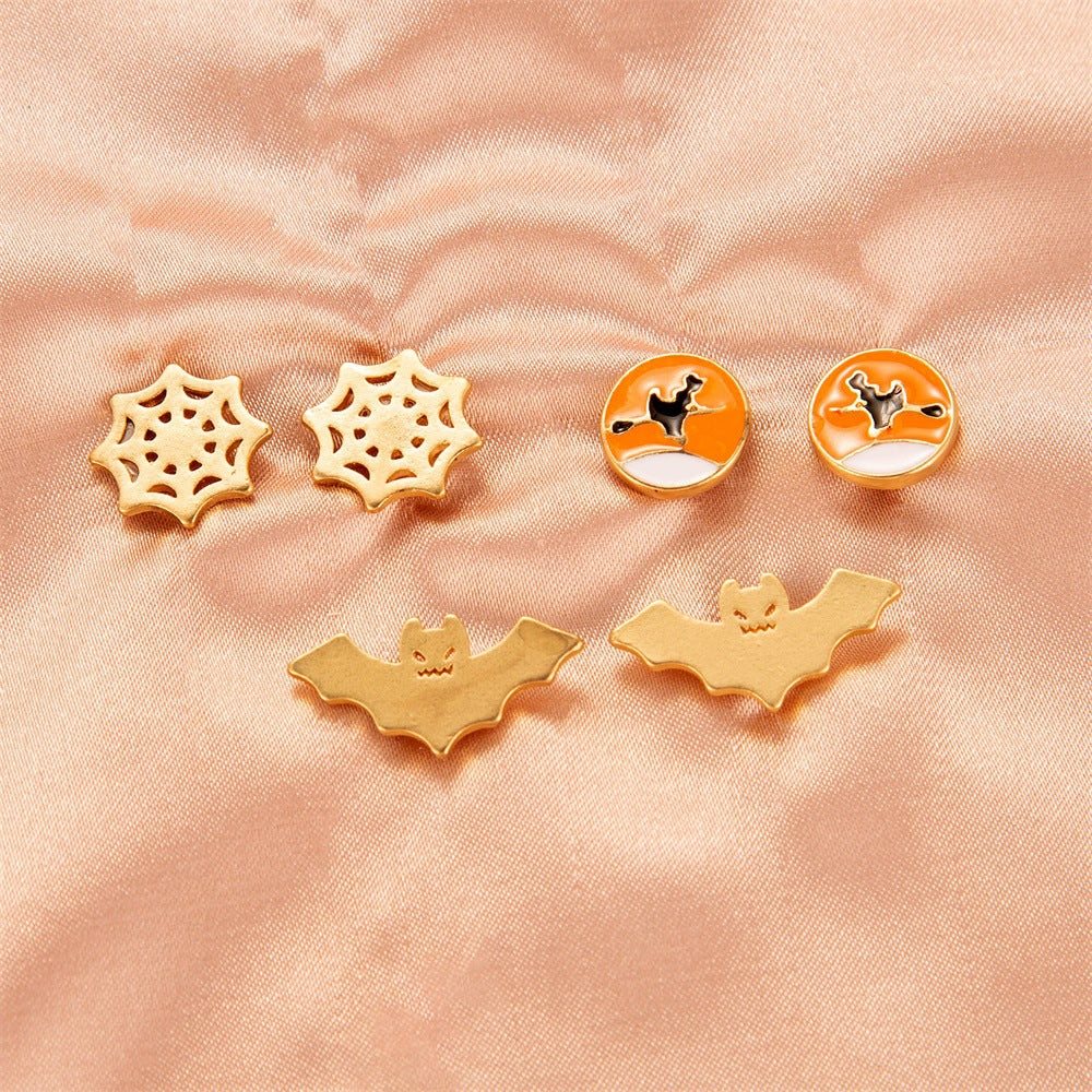 Halloween Eccentric Personality Skull Pumpkin Lamp Earrings