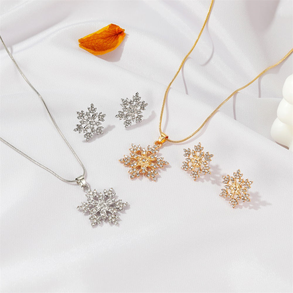 Graceful Full Diamond Alloy Snowflake Ear Valentine's Jewelry Set