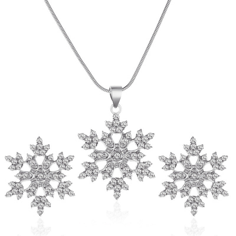 Graceful Full Diamond Alloy Snowflake Ear Valentine's Jewelry Set