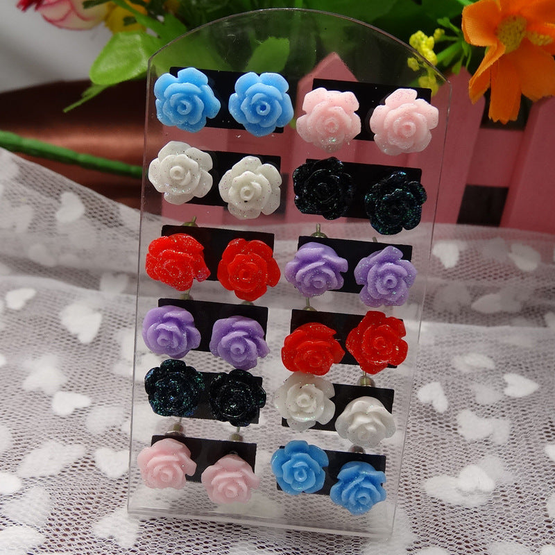 Rose Gold Powder Resin Flower Straight Pair Earrings