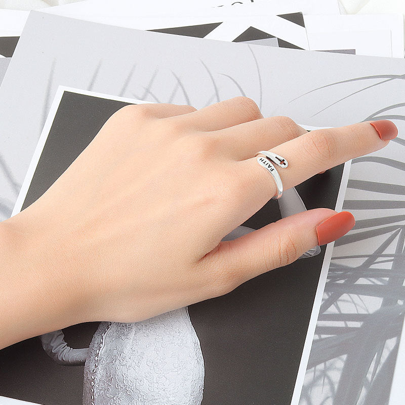 Cross Female Fashion Personality Trendy Cold Open Minimalist Hip Hop Ring
