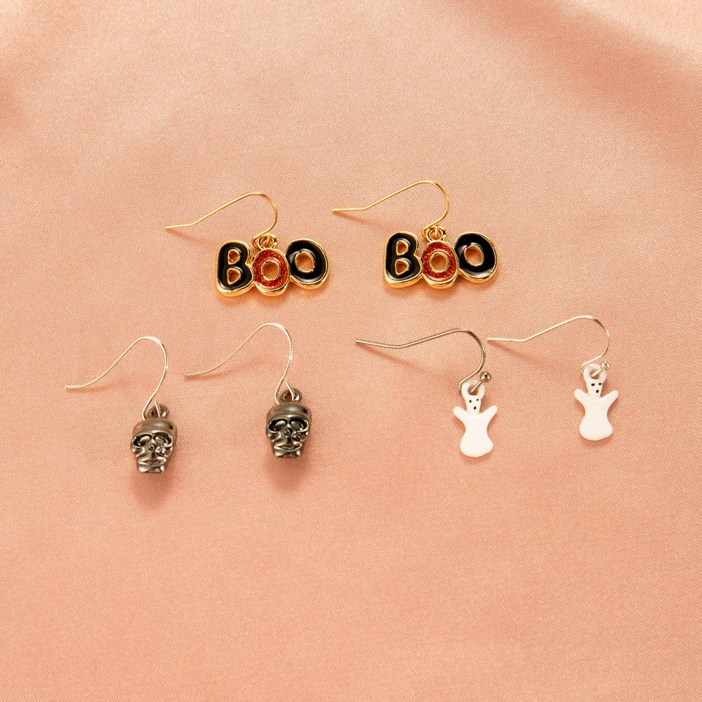 Halloween Eccentric Personality Skull Pumpkin Lamp Earrings