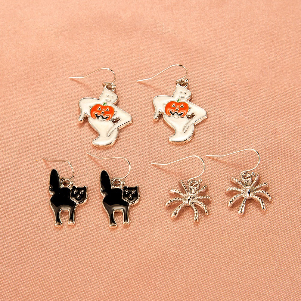 Halloween Eccentric Personality Skull Pumpkin Lamp Earrings