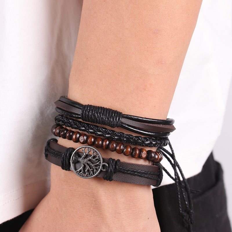 Chain Three-piece Hand-woven Retro Peace Lucky Tree Bracelets